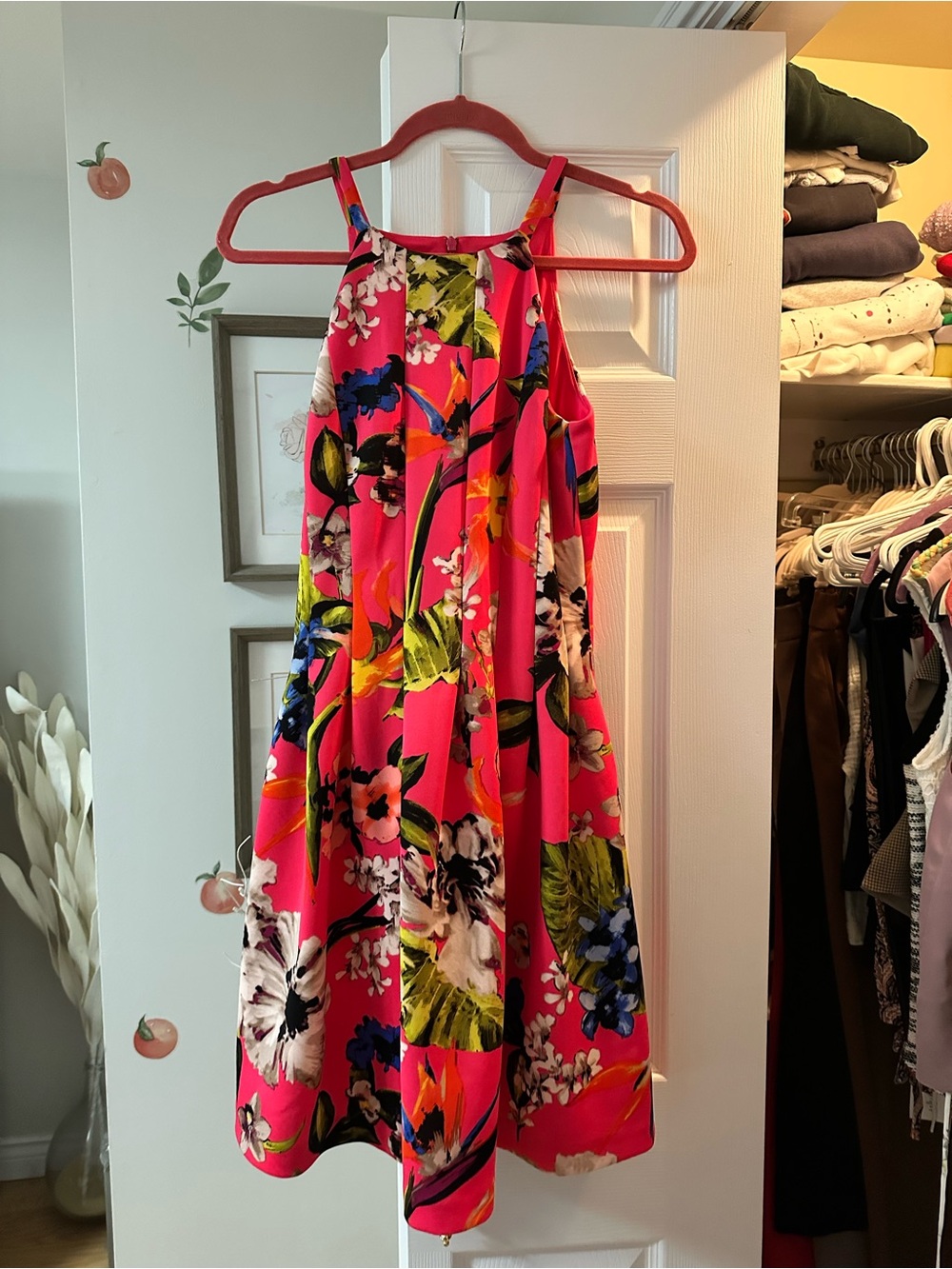 Vince Camuto Bright Pink Floral Halter Dress